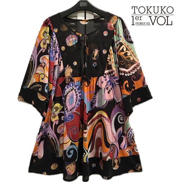 美品 ★ TOKUKO トクコ プルミエヴォル ブラウス チュニック Aライン トップス シアー チュール シフォン オーガンジー