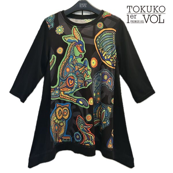 美品 ★ TOKUKO トクコ プルミエヴォル ブラウス チュニック 七分袖 幾何学 模様 カラフル 豪華 アニマル Aライン