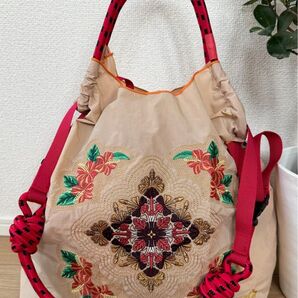 【刺繍 エコバッグ + 赤ストラップ付き】トートバッグサイズM