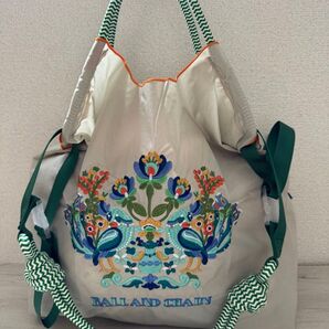 【刺繍 エコバッグ + 緑ストラップ付き】トートバッグサイズM
