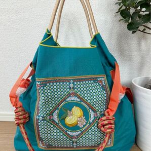 【刺繍 エコバッグ + オレンジストラップ付き】トートバッグサイズM