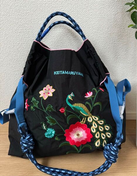 【刺繍 エコバッグ + 青ストラップ付き】トートバッグサイズM