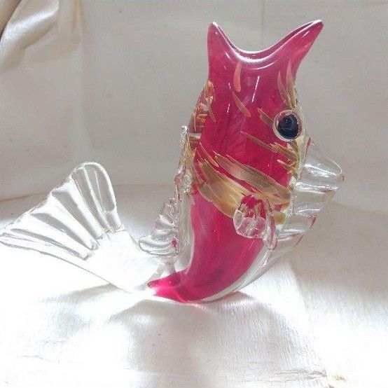 珍品 ガラス工芸 昭和レトロ マルティグラス 鯉 置物 飾り 一輪挿し オブジェ 飾り インテリア コレクション