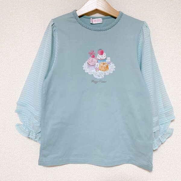 メゾピアノ(mezzo piano)カップケーキプリント 7分袖Tシャツ
