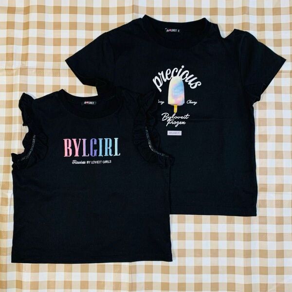 バイラビット ネオンカラーフリルスリーブ&アシメ肩見せアイスバーTシャツ 150