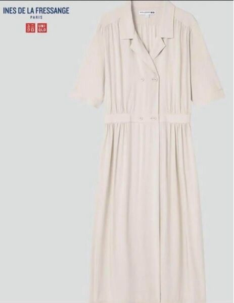 未使用品 UNIQLO×イネス レーヨンオープンカラーワンピース 半袖 ベージュ