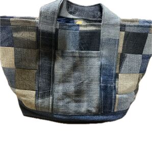 【ハンドメイド】デニム パッチワーク風 トートバッグ
