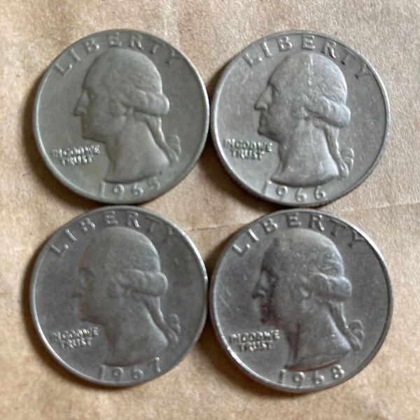 4個セット 25セント硬貨 クォーター ワシントン柄 アメリカ ドル【1965~1968年】A