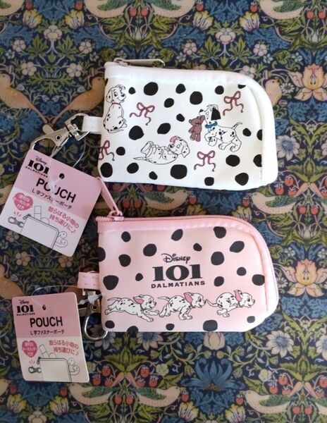 【新品 未使用】 Disney 101匹わんちゃん ダブルファスナーポーチ ピンク 白 【2セット】