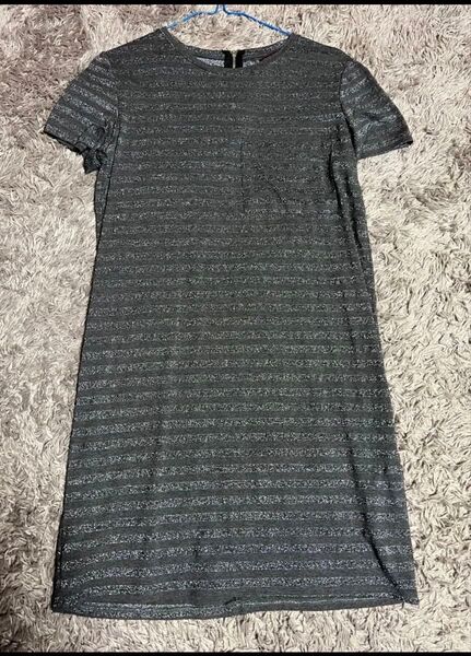 Bershka ボーダー シルバーグレー Tシャツワンピース 半袖 チュニック