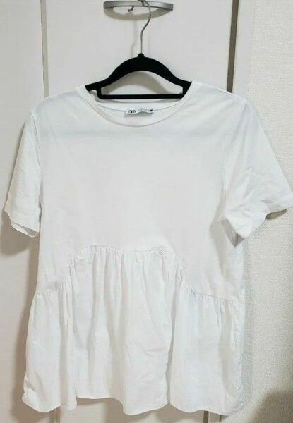 ZARA ペプラムトップス ホワイト ティアード 半袖 Tシャツ カットソー ホワイトザラ