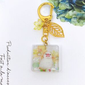 レジン キーホルダー チャーム ひまわりと文鳥