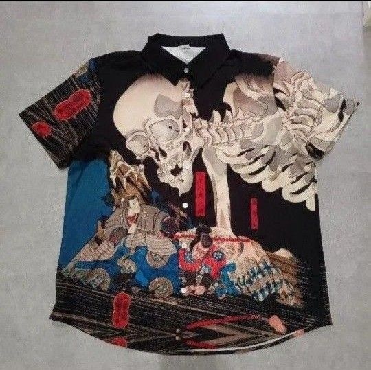 和柄 アロハシャツ XL がしゃどくろ 歌川国芳 浮世絵『相馬の古内裏』 髑髏