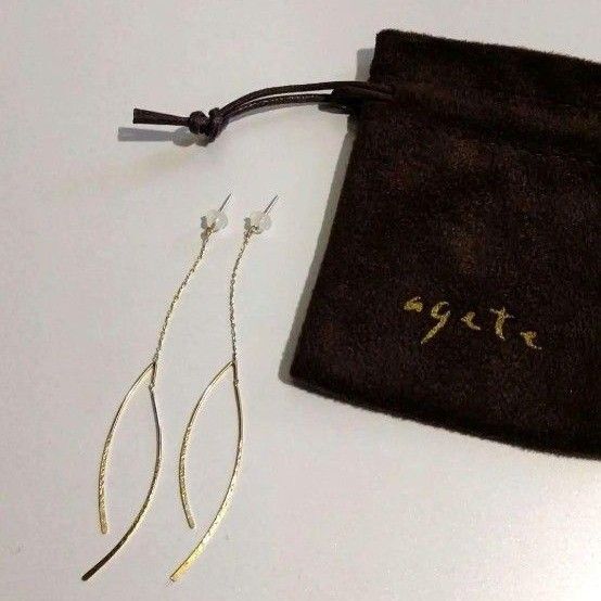 値下げ【agete/アガット】K10 ピアス ゴールド ロング ベース イエローゴールド 華奢 アメリカンピアス