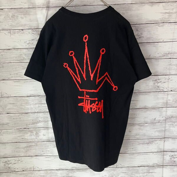 【希少デザイン】stussy ステューシー 半袖 Tシャツ 折れクラウン ストックロゴ 両面プリント shirt
