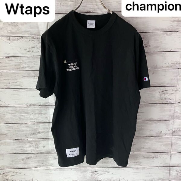 【希少コラボ】wtaps champion 半袖 Tシャツ shirt ダブルタップス チャンピオン 刺繍 実寸Mサイズ