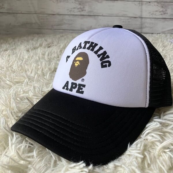 【希少即売】APE エイプ メッシュキャップ mesh cap 帽子 猿ロゴ アジャスター