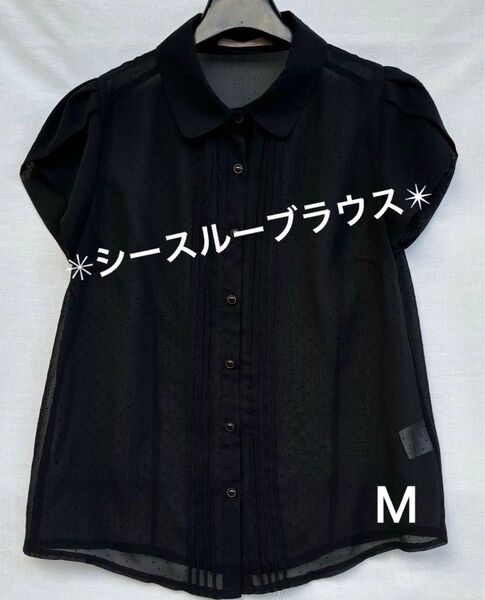 レディース/シースルー/ドットブラウス/半袖/パフスリーブ/BLACK/M ◆
