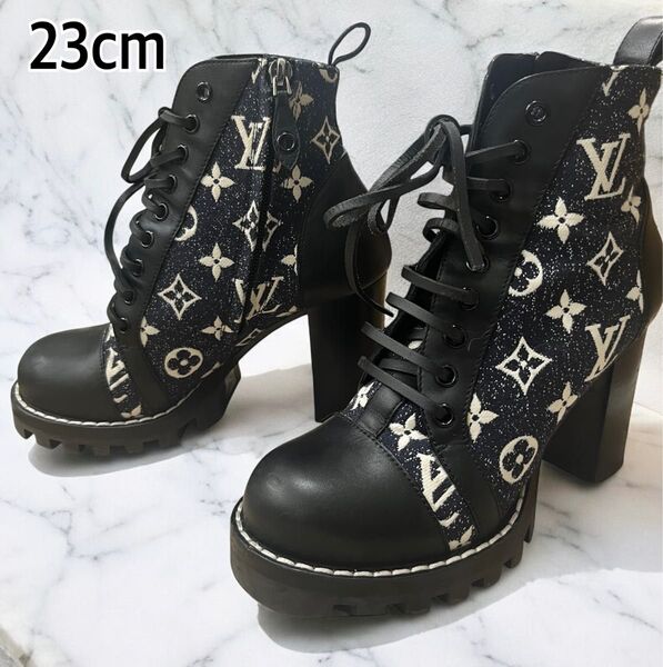 【希少 美品】LOUIS VUITTON ルイヴィトン スタートレイル ブーツ レザー サイドジップ デニム レディース 23cm