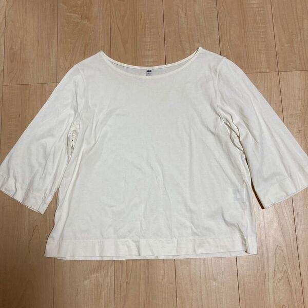 ユニクロ 七分袖Tシャツ Lサイズ オフホワイト