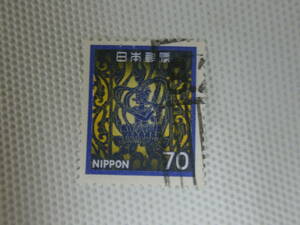 普通切手 1966-1989 新動植物国宝図案切手 Ⅴ.1980年シリーズ (封書60円時期) 笛吹飛天 (法隆寺金銅小幡) 70円切手 単片 使用済 ④ 梯子印