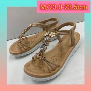 m/23.0-23.5cm リゾートサンダル ビジューサンダル ベージュ