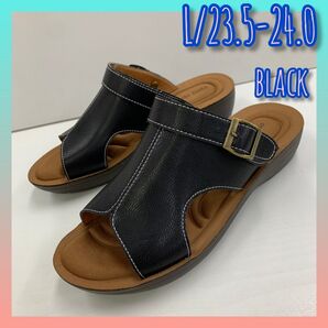 L23.5-24.0cm レディース 新品カットアウトサボ サンダル 黒色