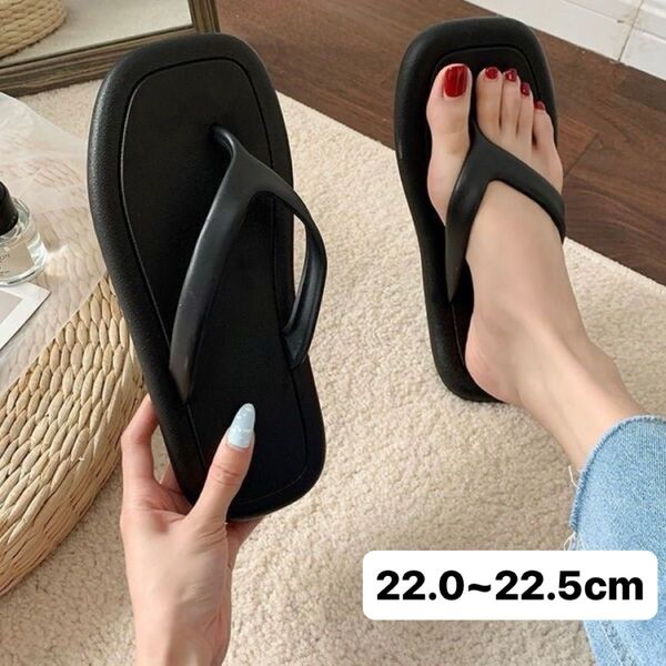 【特別価格】22 22.5 トングサンダル ビーチサンダル ブラック 黒 フラットサンダル サンダル