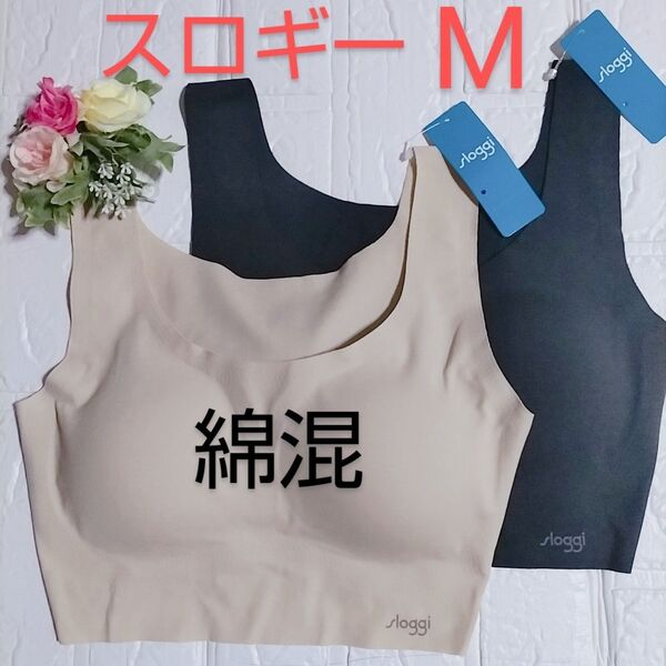 M◆トリンプ スロギー ゼロフィール ベーシック◆綿混 ブラジャー◆ベージュ・ブラック◆2枚