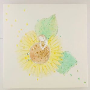 イラストレーターカスミカエデのパネルイラスト「たゆたうひまわり」。夏に向けて、優しいひまわりをそっとお部屋にどうぞ。