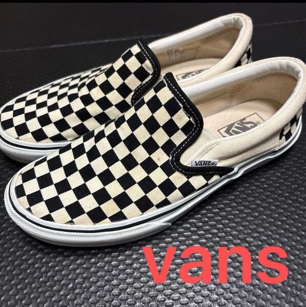 VANS V98CLA スリッポン チェッカーフラッグ クリーム×ブラック26 バンズ CHECKER スニーカー