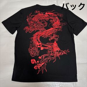 レッド チャイニーズドラゴン ティーン ガールズ メンズレディース Tシャツ S 黒 ブラック TEE 半袖 Tシャツ