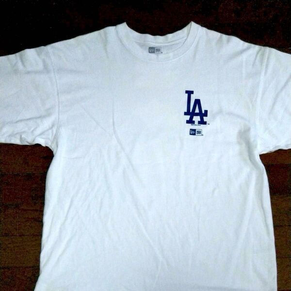 NEW ERA LA Tシャツ 半袖Dodgers/LA/刺繍/プリント/Tシャツ/M/コットン/WHT/無地/ワールドシリーズ