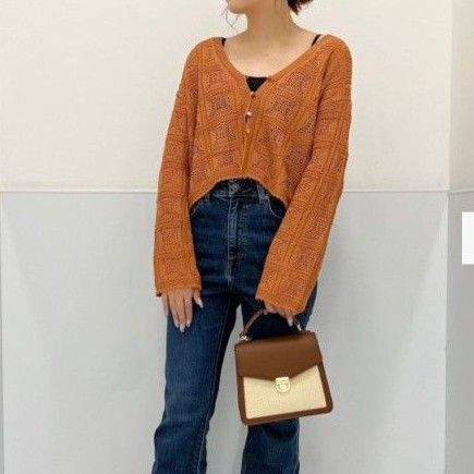レーシークロップドカーディガン 長袖