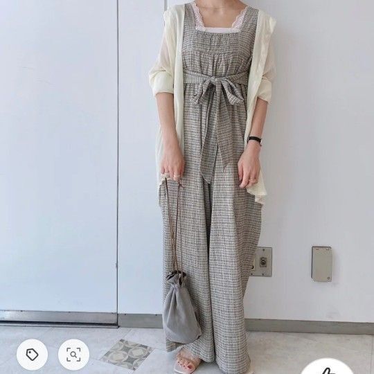 Kastane カスタネ シャーリングチェックサロペット オールインワン