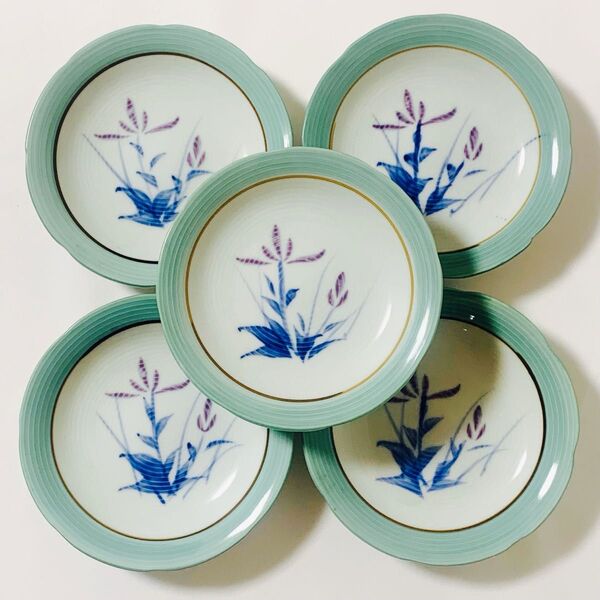 昭和 レトロ 食器 小皿 5枚 セット 皿 丸皿 銘々皿 ビンテージ プレート 中皿 取り皿 花柄 和食器