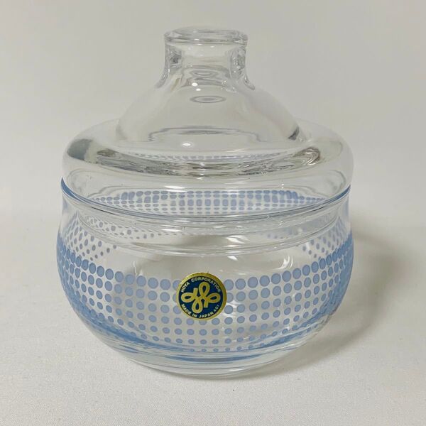 HOYA 蓋付き ガラス 小物入れ ポット 器 レトロポップ 水玉 蓋物 ガラス製 クリスタル インテリア ガラス瓶