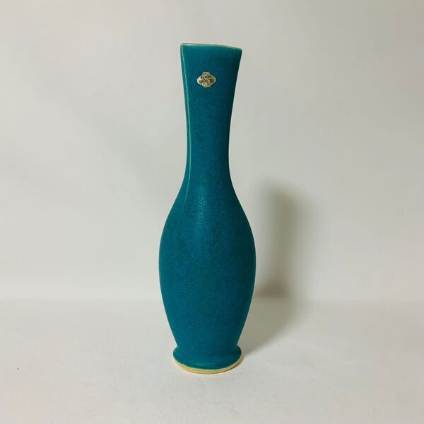清水焼 青色 翡翠色 陶器製 花瓶 フラワーベース フラワースタンド 花器 一輪挿し 花入 インテリア 時代