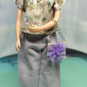 ドール服 22cmドール セリアドール19cm 3点セット フレアブラウス パンツ バッグ