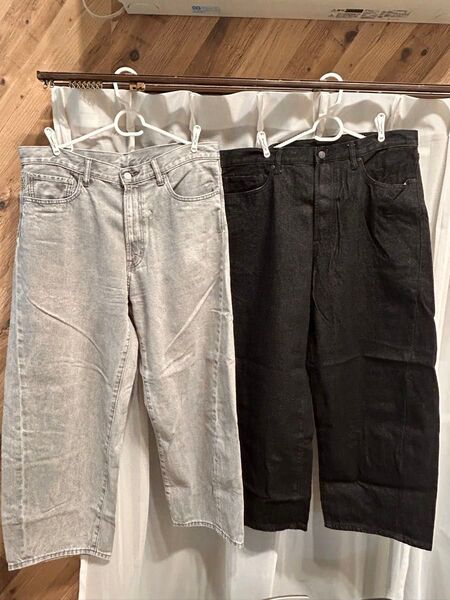 GU バレルレッグジーンズ ブラック、グレー2本セット デニムパンツ
