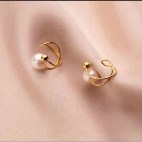 イヤーカフ ゴールド アクセサリー 両耳用2way パール 入学式 結婚式 痛くない 落ちにくい オシャレ