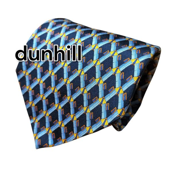 【dunhill】ダンヒル ネイビー系 総柄 イタリア製