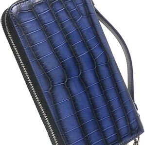 Y43 オーガナイザー クロコダイル 大型財布 新品 未使用 メンズ 長財布 ネイビー ブルー 青色 セカンドバッグ ブランド