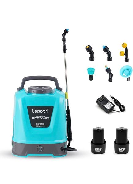噴霧器 電動 充電式 12V 10L大容量タンク2.6Ahバッテリ2本付き残量表示圧力調整 連続自動噴霧 背負い式 伸縮チューブ
