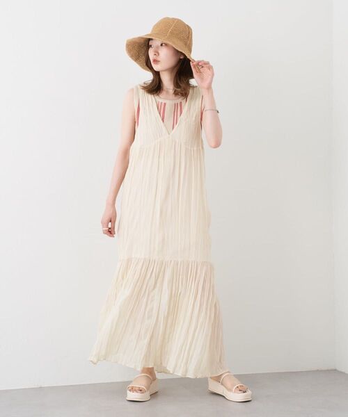 Kastane ワッシャーシフォン無地ワンピース