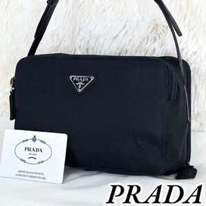 【希少】PRADA プラダ アクサリーポーチ ワンショルダー Gカード ブラック 黒 ダブルファスナー カードケース 1254