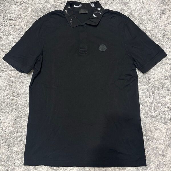 【極美品】MONCLER モンクレール ポロシャツ ラバー シリコンワッペン ネックロゴ レタリングロゴ シンプル M 黒