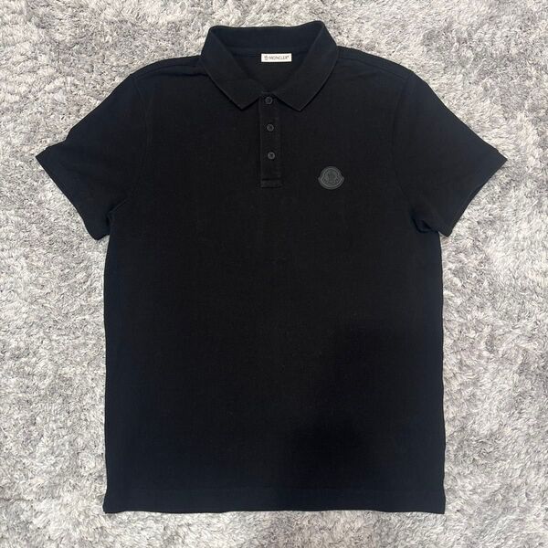【美品】MONCLER モンクレール メンズ ワンポイント ポロシャツ シリコンロゴ 黒 M 半袖 Tシャツ