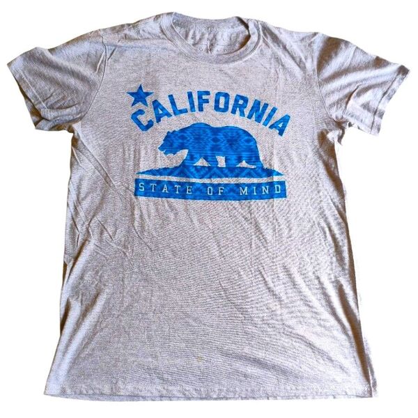 【夏物】Tシャツ 半袖 クルーネック カリフォルニア ベアー ネイティブ柄 グレー Mサイズ メンズ レディース【匿名配送】