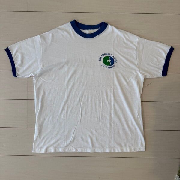 80s カレッジロゴプリントTシャツ リンガーT カトリック系 ワンポイント